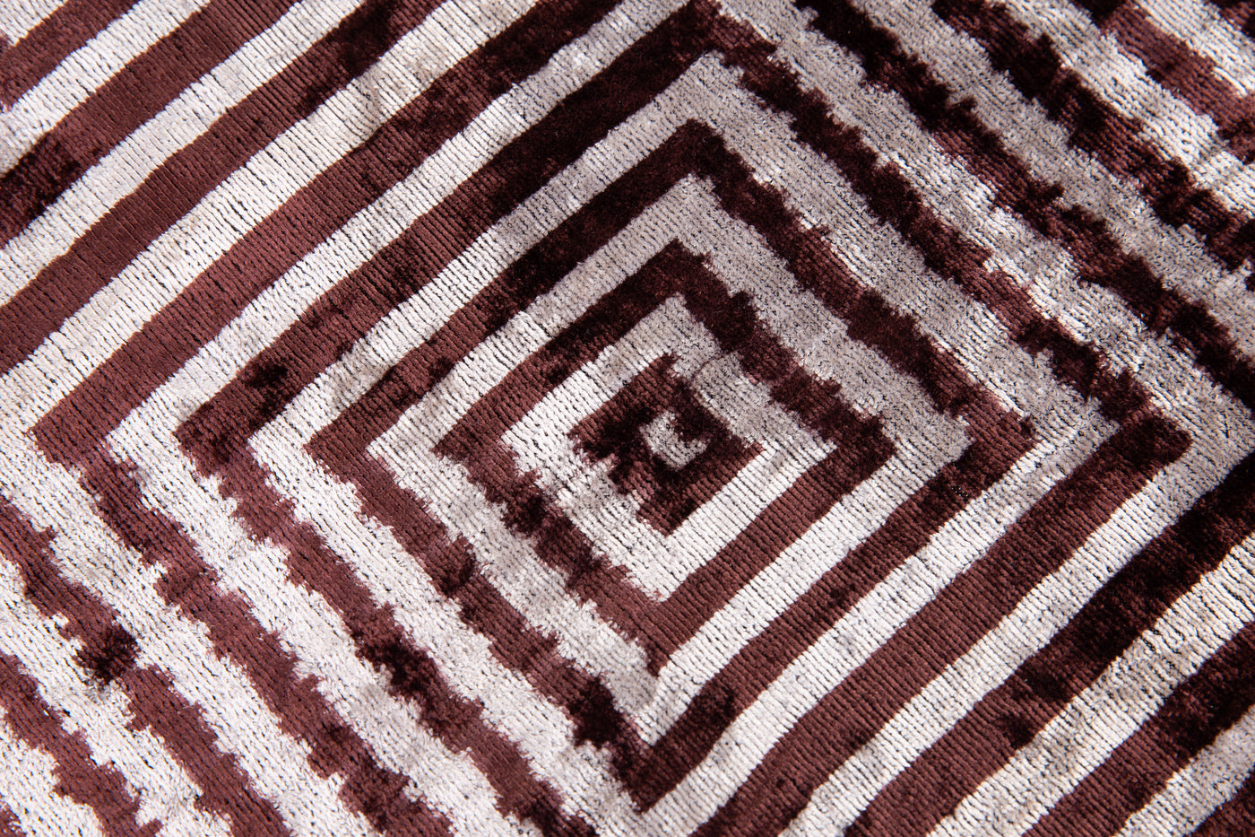 Handmade Velvet Throw Pillow - 16x24 Inches, Naturally Vegetable-Dyed, Premium Down Feather Insert - Brown and Beige Geometric Square Design, Luxury Home Decor Accent