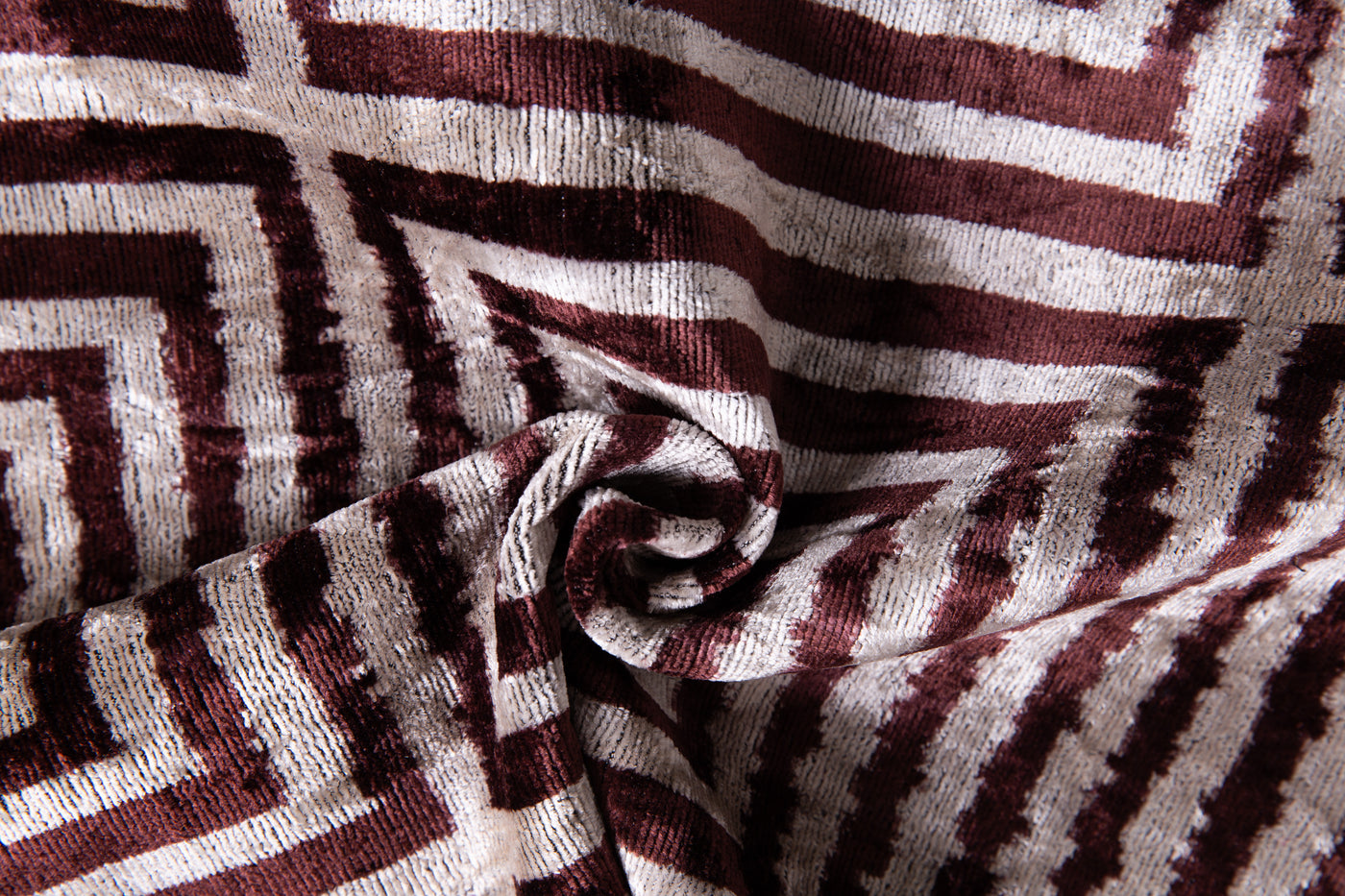 Handmade Velvet Throw Pillow - 16x24 Inches, Naturally Vegetable-Dyed, Premium Down Feather Insert - Brown and Beige Geometric Square Design, Luxury Home Decor Accent