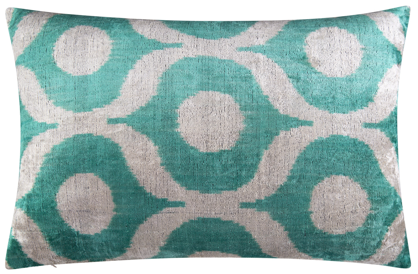 Handmade Velvet Throw Pillow - 16x24 Inches, Naturally Vegetable-Dyed, Premium Down Feather Insert - Teal and Beige Geometric Design, Luxury Home Decor Accent