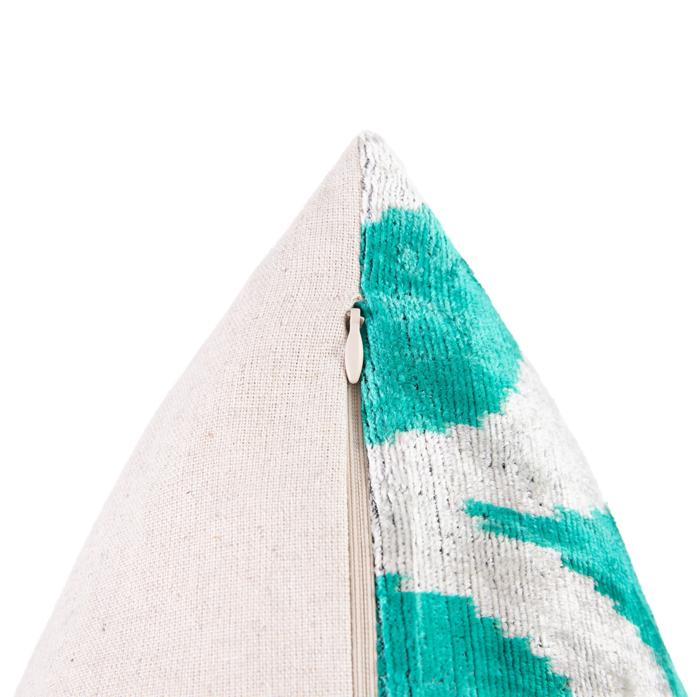 Handmade Velvet Throw Pillow - 16x24 Inches, Naturally Vegetable-Dyed, Premium Down Feather Insert - Teal and Beige Geometric Design, Luxury Home Decor Accent