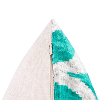 Handmade Velvet Throw Pillow - 16x24 Inches, Naturally Vegetable-Dyed, Premium Down Feather Insert - Teal and Beige Geometric Design, Luxury Home Decor Accent