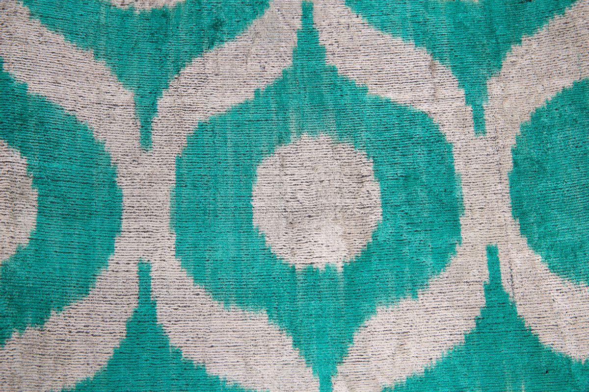 Handmade Velvet Throw Pillow - 16x24 Inches, Naturally Vegetable-Dyed, Premium Down Feather Insert - Teal and Beige Geometric Design, Luxury Home Decor Accent