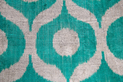 Handmade Velvet Throw Pillow - 16x24 Inches, Naturally Vegetable-Dyed, Premium Down Feather Insert - Teal and Beige Geometric Design, Luxury Home Decor Accent