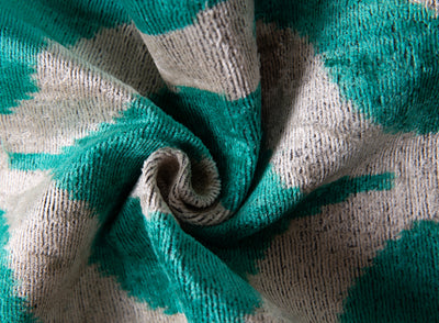 Handmade Velvet Throw Pillow - 16x24 Inches, Naturally Vegetable-Dyed, Premium Down Feather Insert - Teal and Beige Geometric Design, Luxury Home Decor Accent