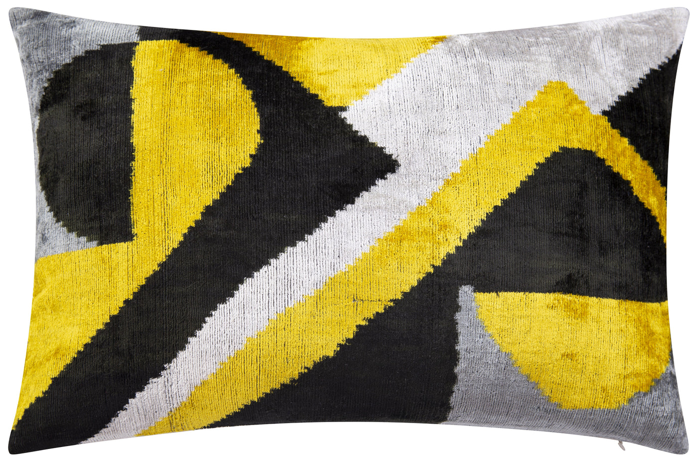 Luxury Handmade Velvet Throw Pillow - 16x24 Inches, Naturally Vegetable-Dyed, Premium Down Feather Insert - Modern Geometric Yellow, Black & Gray Decor Accent