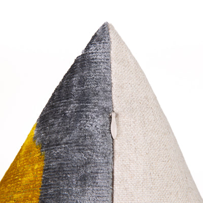Luxury Handmade Velvet Throw Pillow - 16x24 Inches, Naturally Vegetable-Dyed, Premium Down Feather Insert - Modern Geometric Yellow, Black & Gray Decor Accent