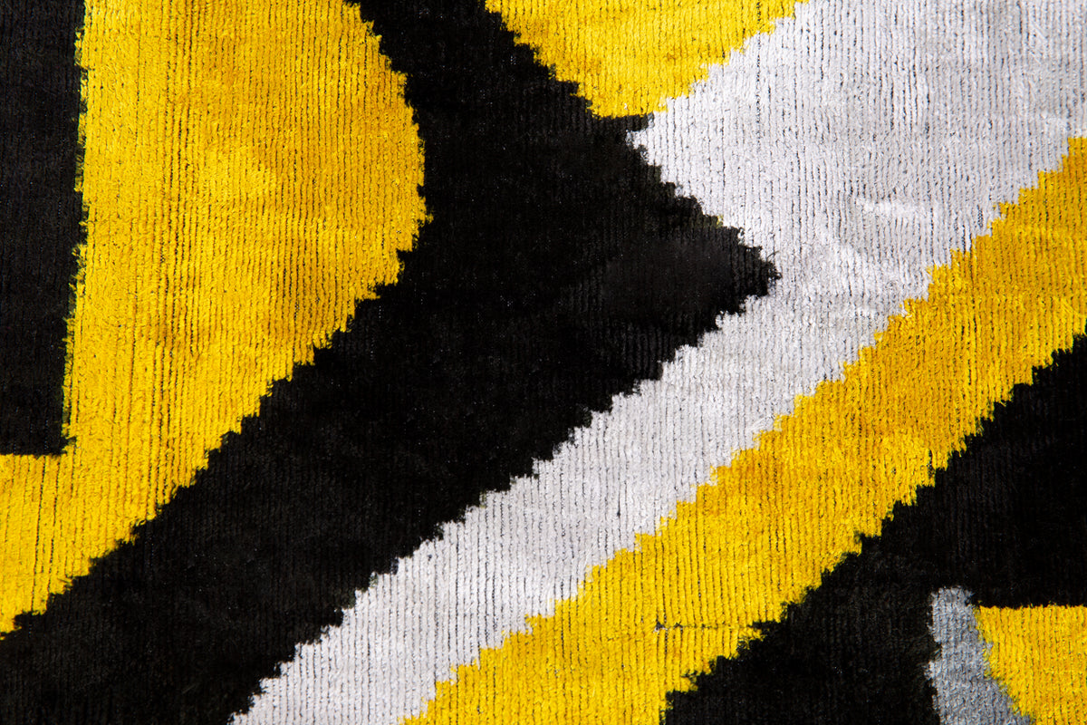 Luxury Handmade Velvet Throw Pillow - 16x24 Inches, Naturally Vegetable-Dyed, Premium Down Feather Insert - Modern Geometric Yellow, Black & Gray Decor Accent