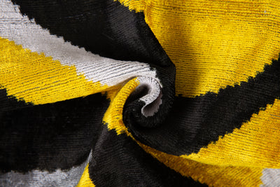 Luxury Handmade Velvet Throw Pillow - 16x24 Inches, Naturally Vegetable-Dyed, Premium Down Feather Insert - Modern Geometric Yellow, Black & Gray Decor Accent