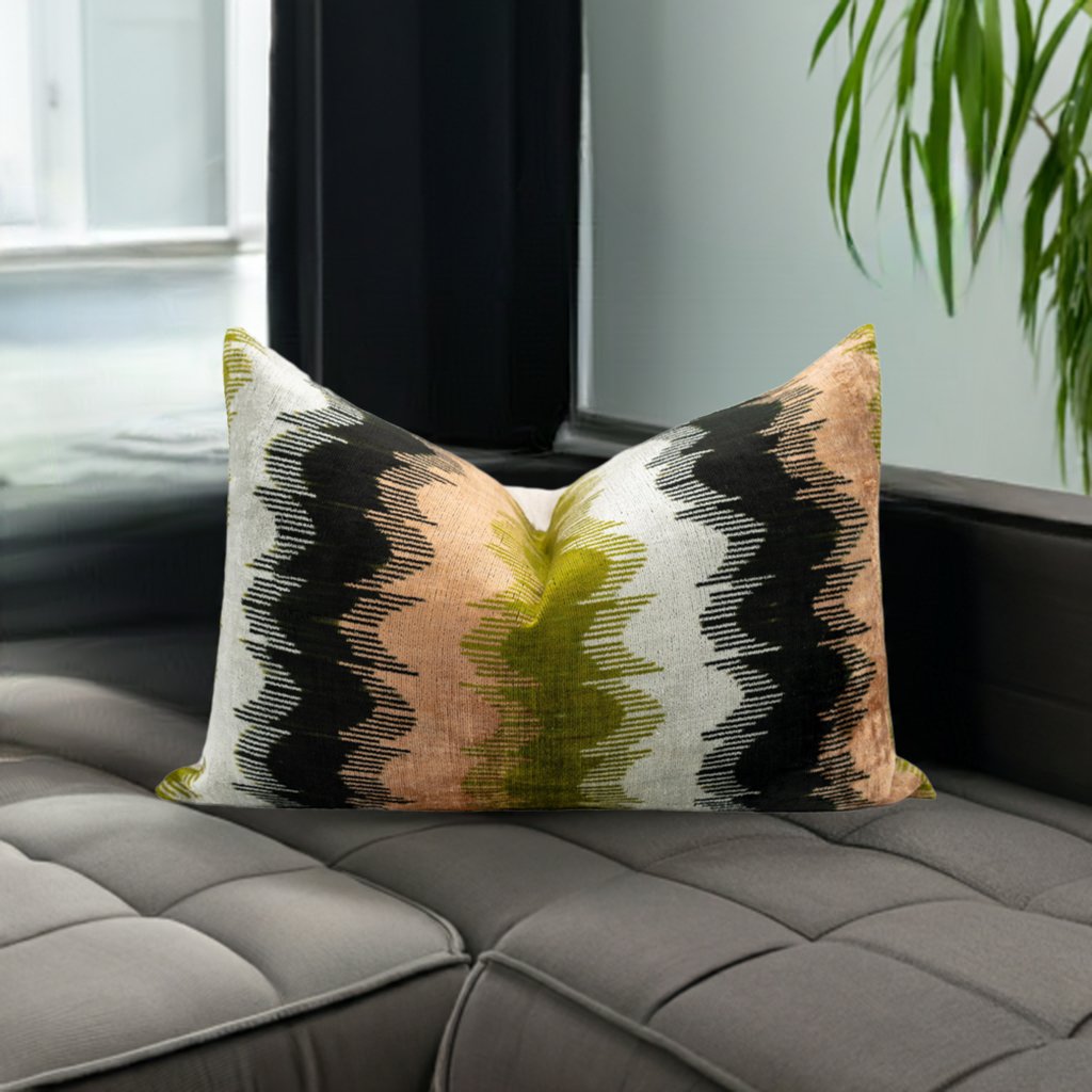 16x24 in Earthy Wave Pattern Throw Pillow Modern Beige, Green, Black & White Cushion for Versatile Home Décor Down Feather insert INCLUDED - Canvello