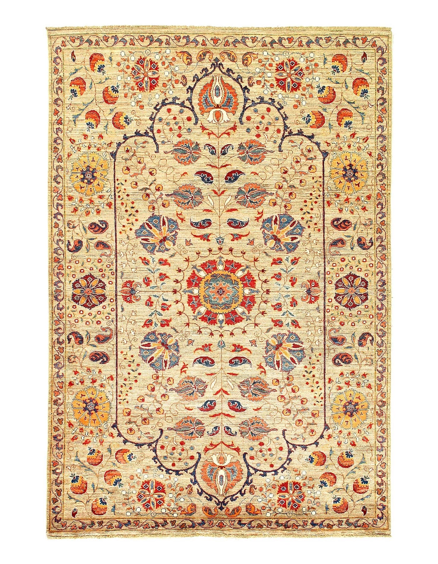 Fine Suzani Natural Dyed Wool Rug 5'7'' X 8'2''