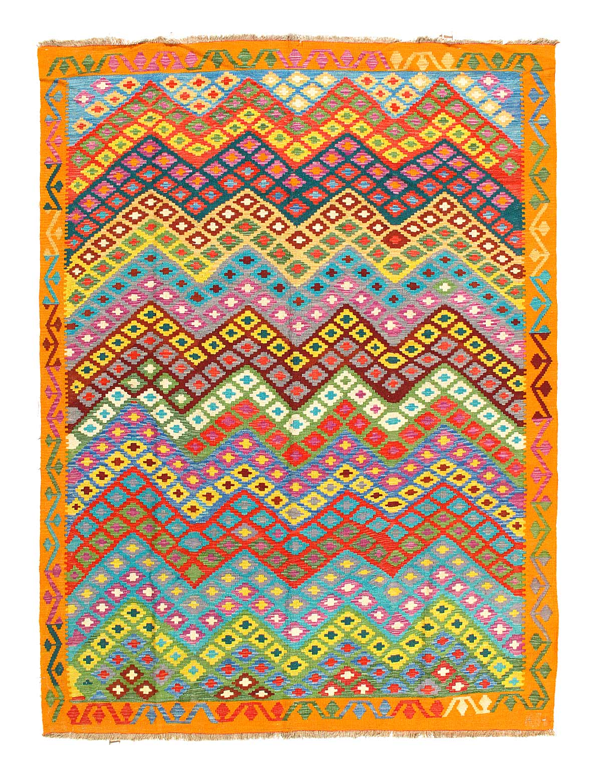 Reversible Kilim Flat Weave Wool On Wool Rug 6'X 8'