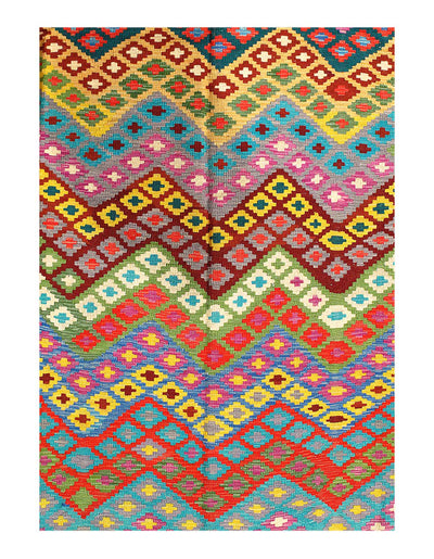 Reversible Kilim Flat Weave Wool On Wool Rug 6'X 8'