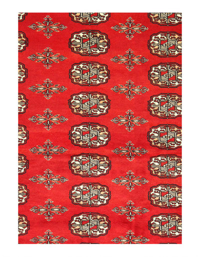 Red color Fine Hand Knotted Bokhara rug 5'8"X 8'