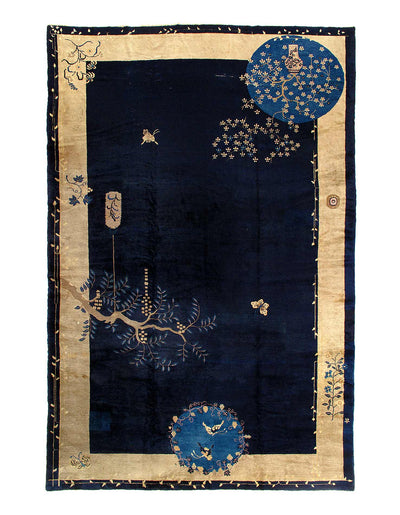 Navy Blue Antique Chinese Art Deco Rug 9'X14'4"