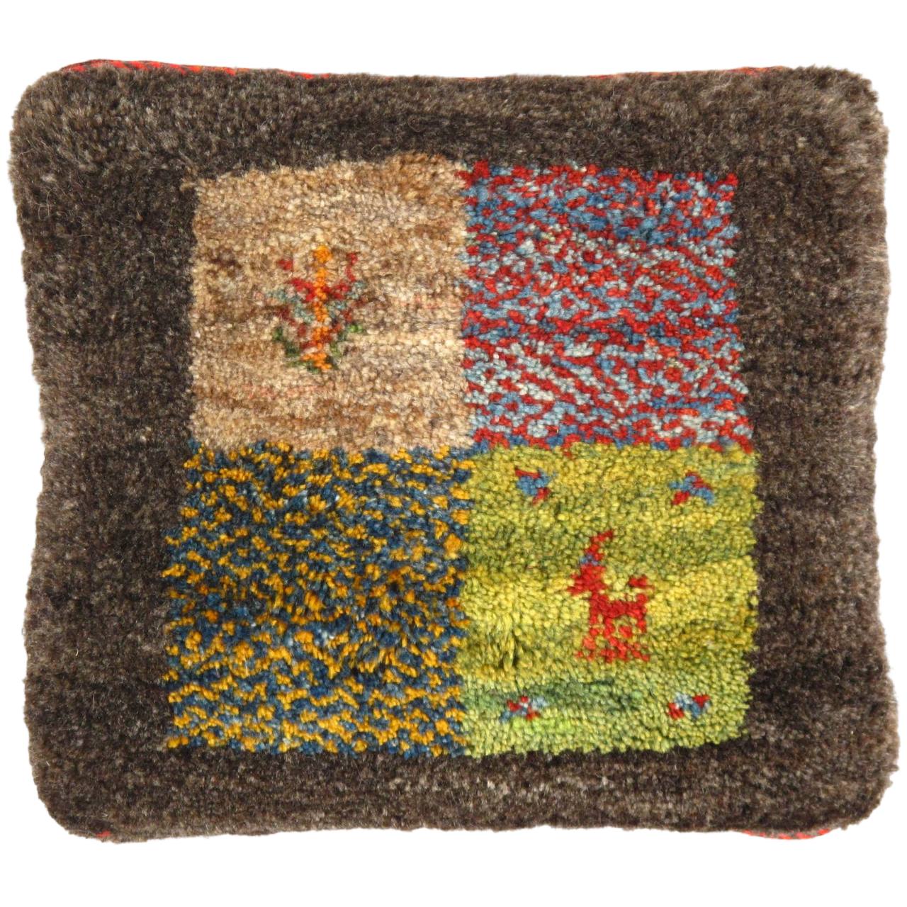 Fine Hand knotted Gabbeh pillow 15"X 16"