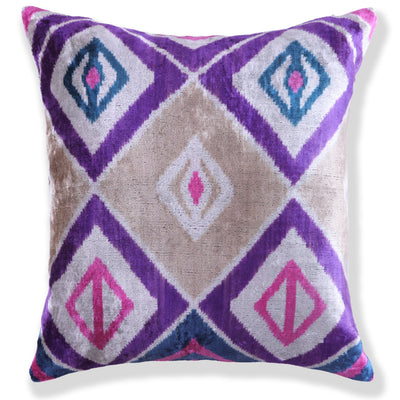 Velvet Diamond Ikat Throw Pillow – Purple & Pink | 20x20"