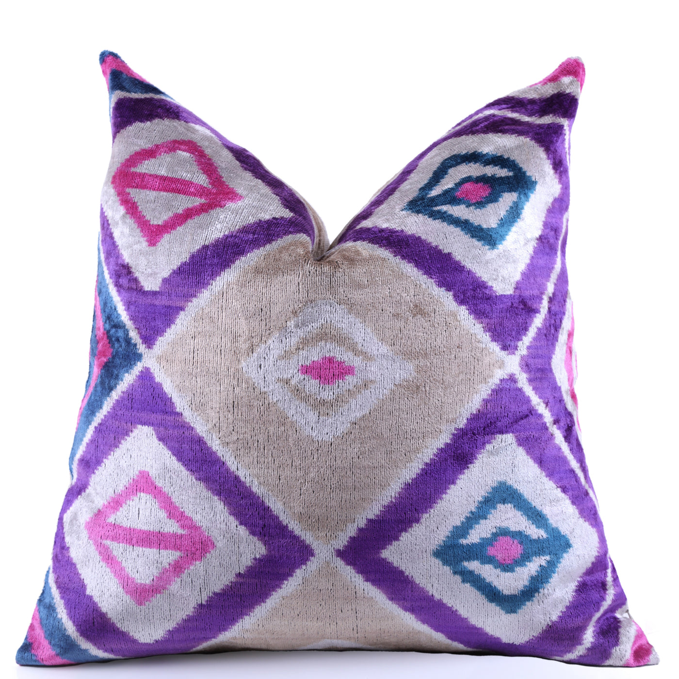 Velvet Diamond Ikat Throw Pillow – Purple & Pink | 20x20"