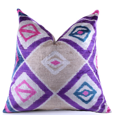 Velvet Diamond Ikat Throw Pillow – Purple & Pink | 20x20"