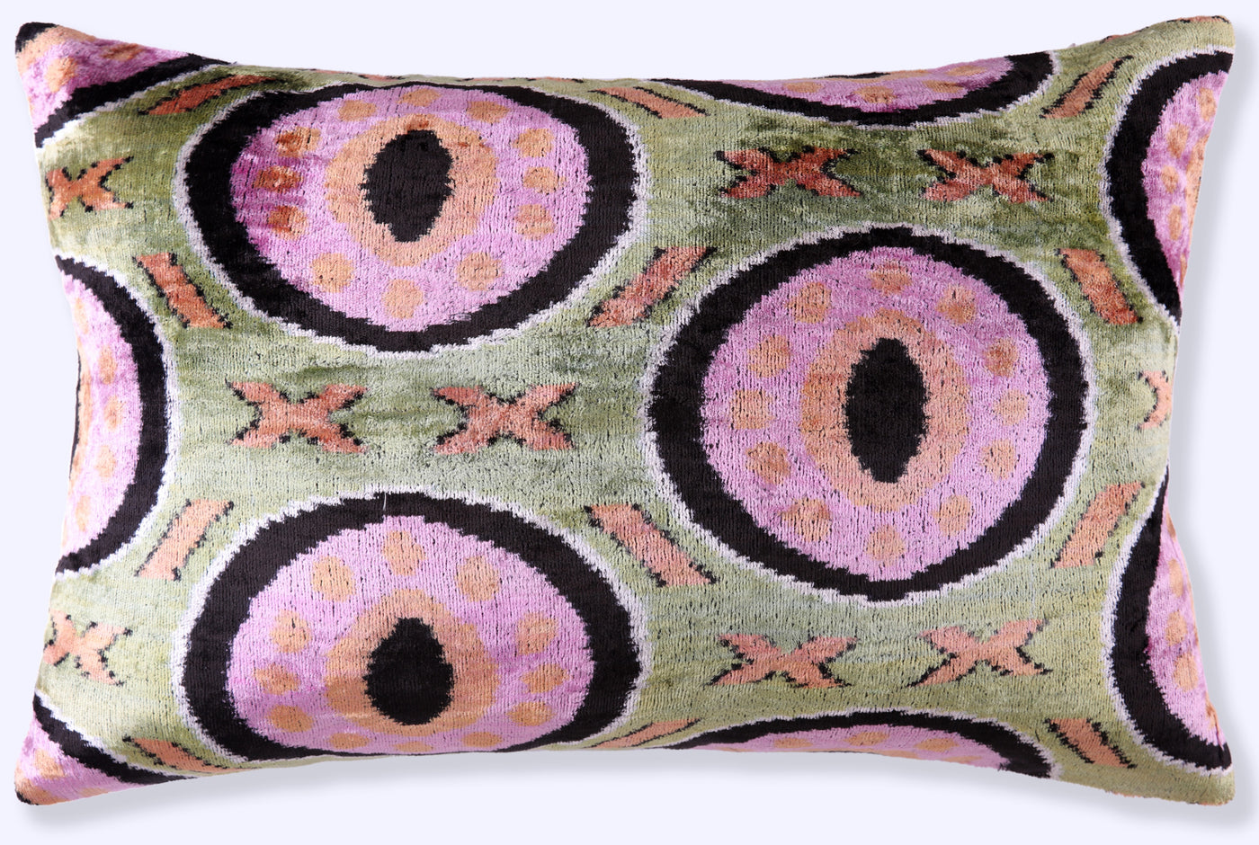 Handmade Velvet Pillow with insert – Sage Green & Lilac Circle Motif, 16x24"