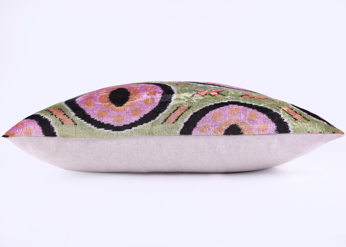 Handmade Velvet Pillow with insert – Sage Green & Lilac Circle Motif, 16x24"