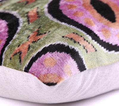 Handmade Velvet Pillow with insert – Sage Green & Lilac Circle Motif, 16x24"