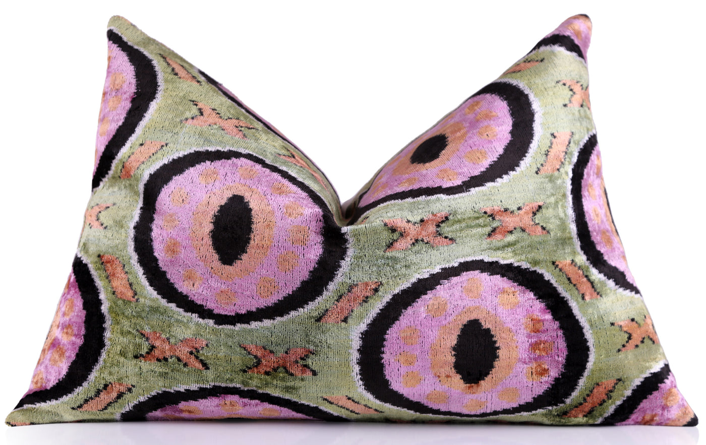 Handmade Velvet Pillow with insert – Sage Green & Lilac Circle Motif, 16x24"