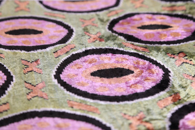 Handmade Velvet Pillow with insert – Sage Green & Lilac Circle Motif, 16x24"