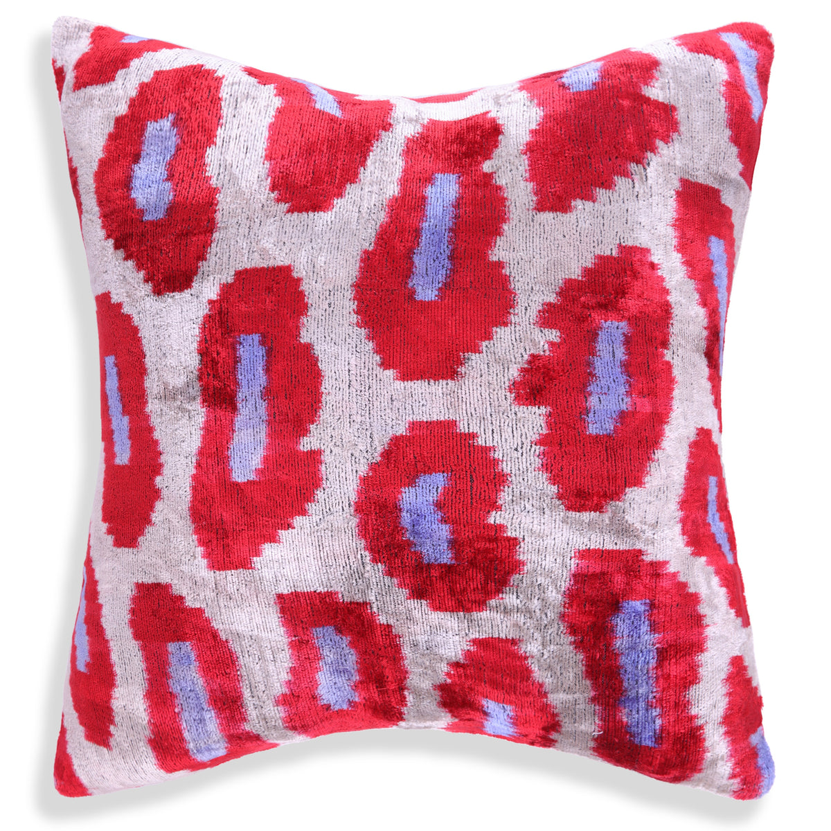 Red & Purple Ikat Velvet Pillow – 16x16in | Luxury Handmade Throw Pillow