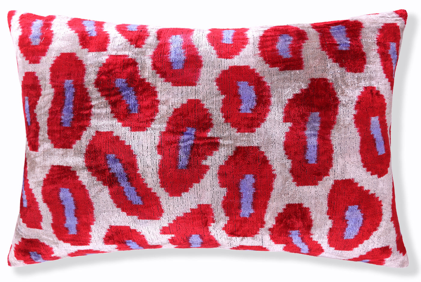 Handmade Velvet Pillow – Red & Lilac Oval Pattern, 16x24"