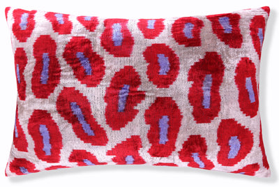 Handmade Velvet Pillow – Red & Lilac Oval Pattern, 16x24"
