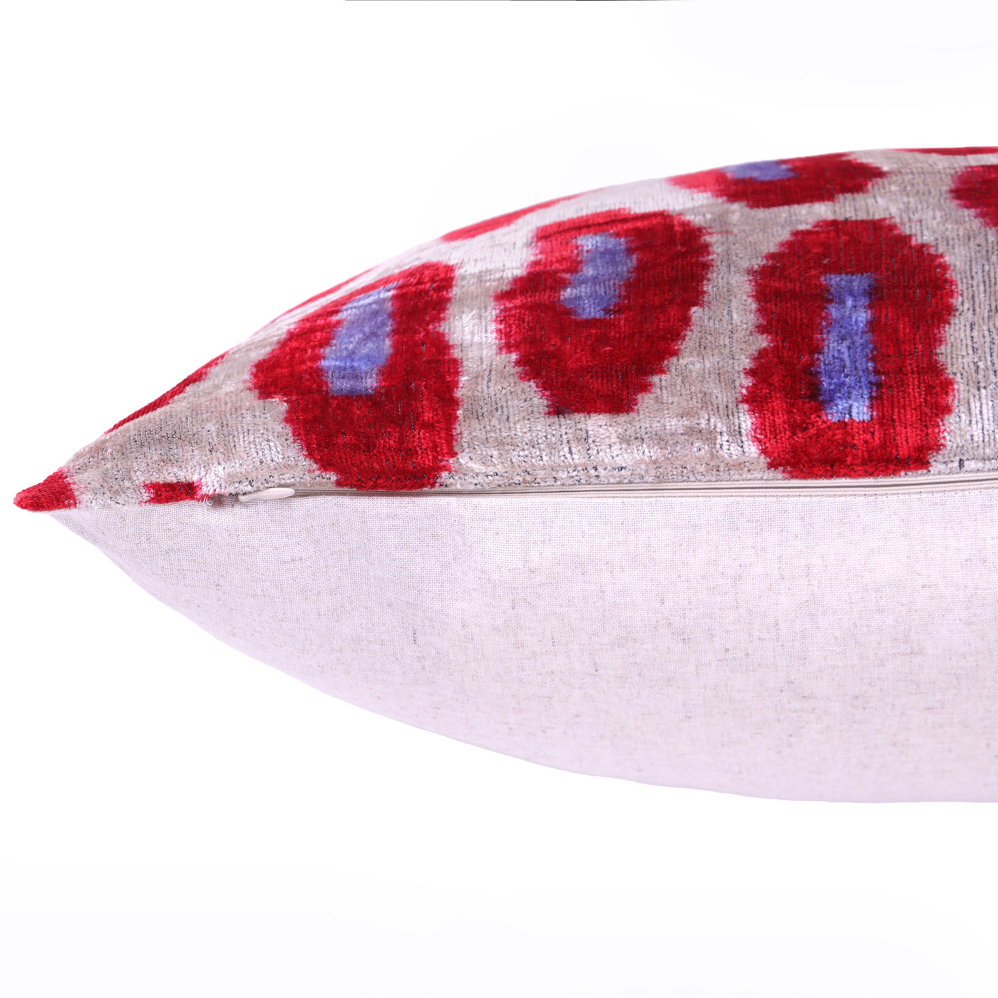 Handmade Velvet Pillow – Red & Lilac Oval Pattern, 16x24"