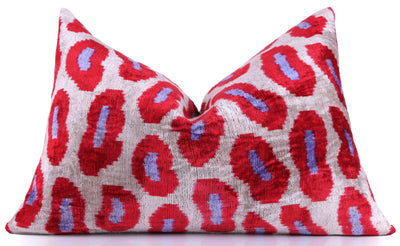 Handmade Velvet Pillow – Red & Lilac Oval Pattern, 16x24"