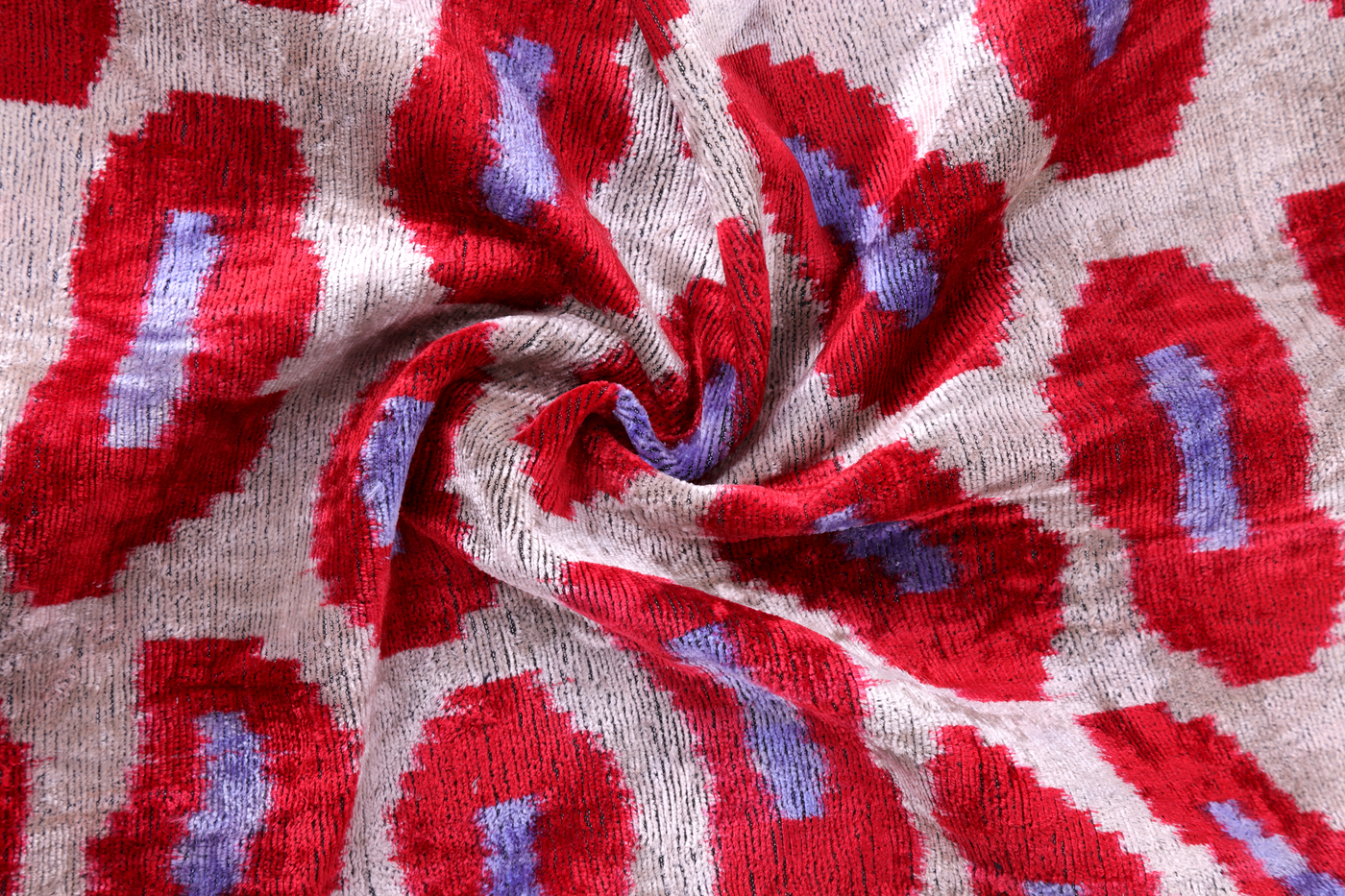 Handmade Velvet Pillow – Red & Lilac Oval Pattern, 16x24"