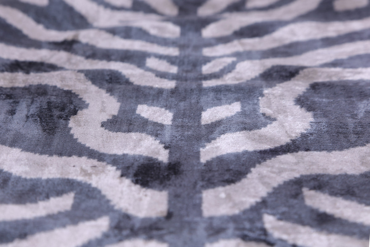 Gray Cream Ikat Silk Velvet Pillow – 16x16 Handmade Luxury Throw