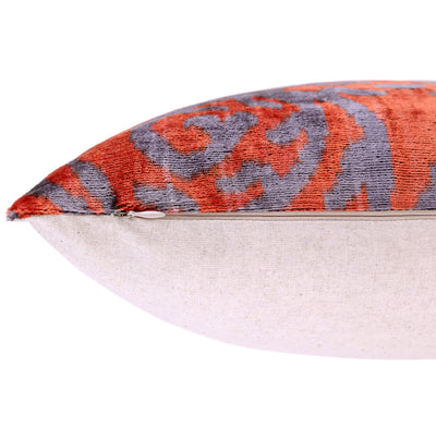 Burnt Orange & Lavender Damask Velvet Pillow – Handmade 16x24