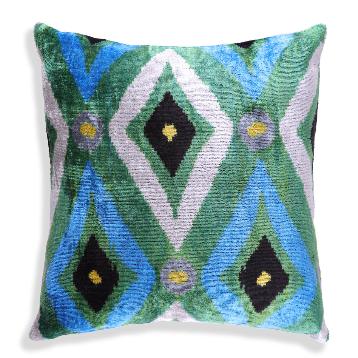 Emerald & Blue Geometric Velvet Pillow – 16x16” | Handmade Luxe