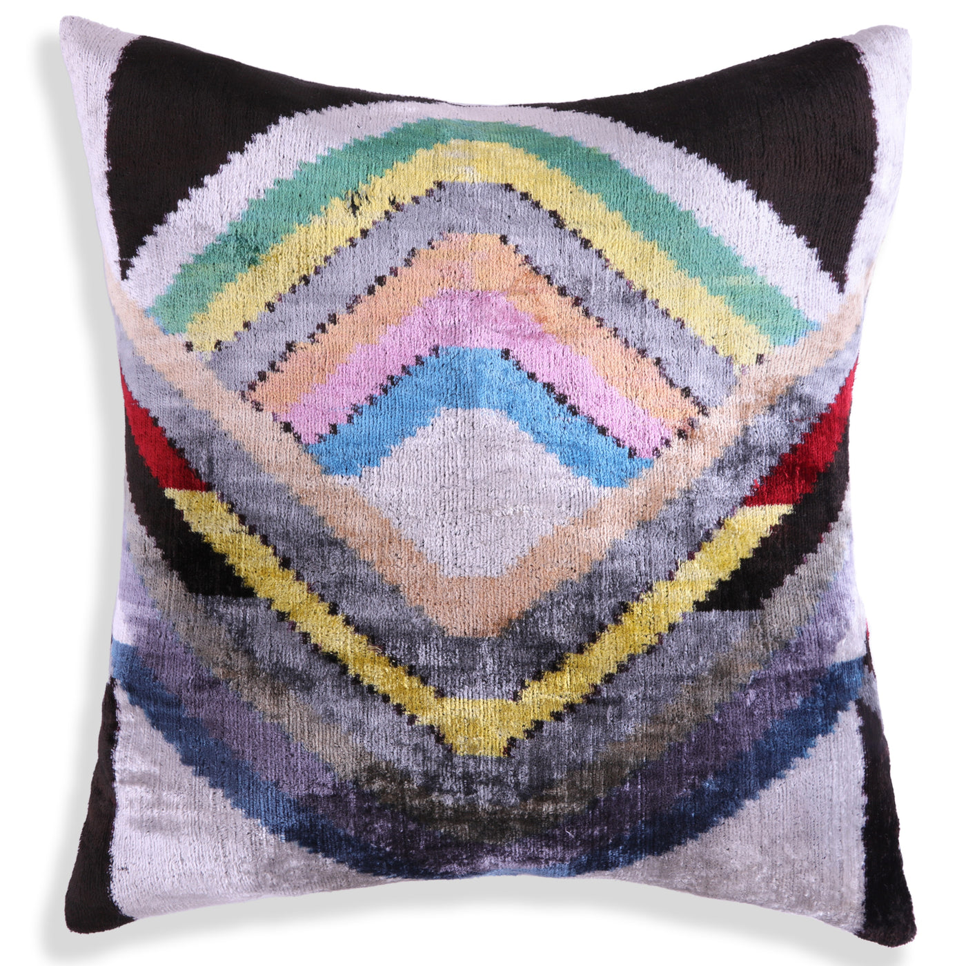 Multicolor Chevron Velvet Pillow – 16x16” | Artisan-Made Silk