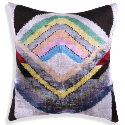 Multicolor Chevron Velvet Pillow – 16x16” | Artisan-Made Silk