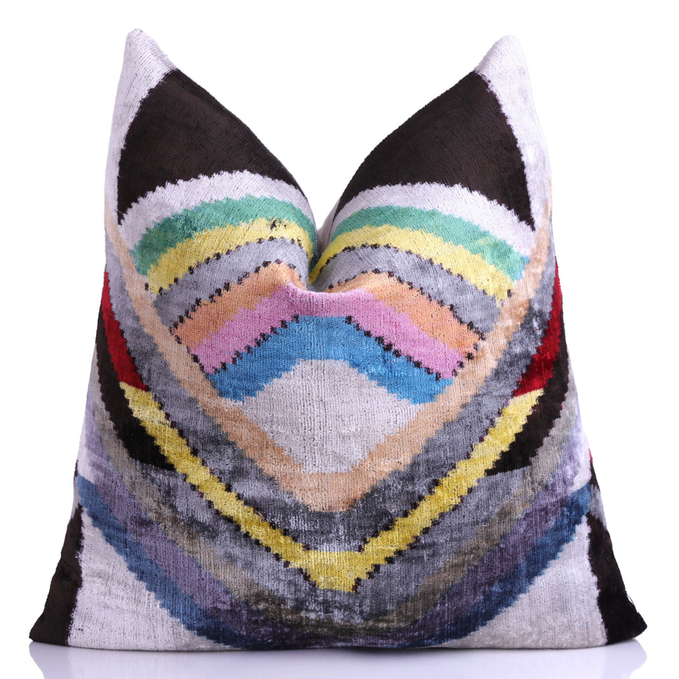 Multicolor Chevron Velvet Pillow – 16x16” | Artisan-Made Silk