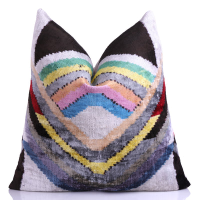 Multicolor Chevron Velvet Pillow – 16x16” | Artisan-Made Silk