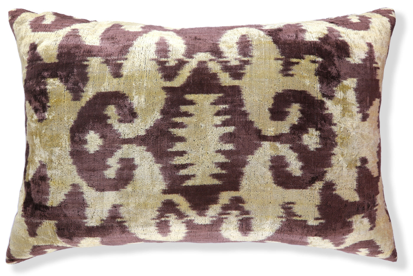 Handmade Velvet Pillow with insert – Gold & Brown Ikat Motif, 16x24"