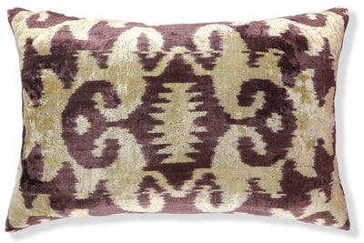 Handmade Velvet Pillow with insert – Gold & Brown Ikat Motif, 16x24"