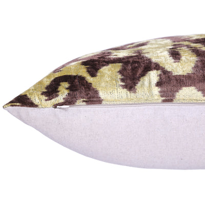 Handmade Velvet Pillow with insert – Gold & Brown Ikat Motif, 16x24"