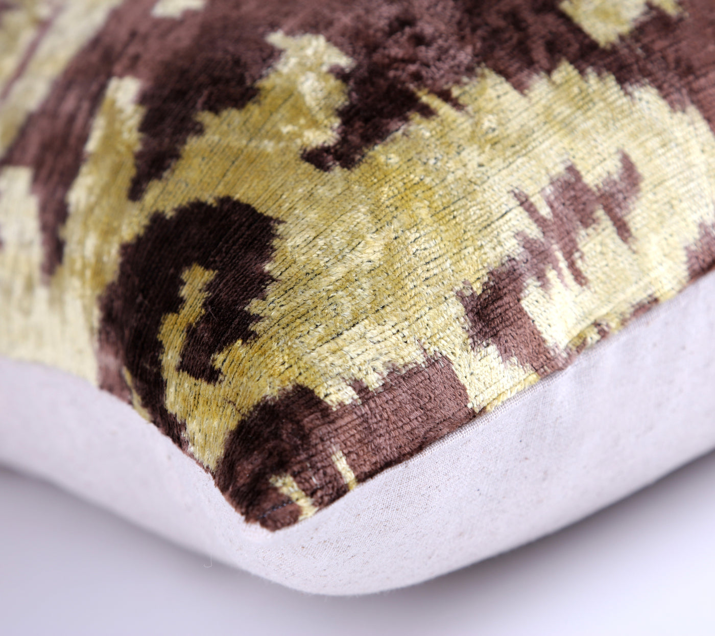 Handmade Velvet Pillow with insert – Gold & Brown Ikat Motif, 16x24"