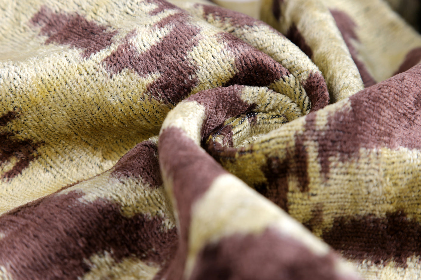 Handmade Velvet Pillow with insert – Gold & Brown Ikat Motif, 16x24"