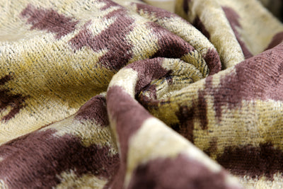 Handmade Velvet Pillow with insert – Gold & Brown Ikat Motif, 16x24"