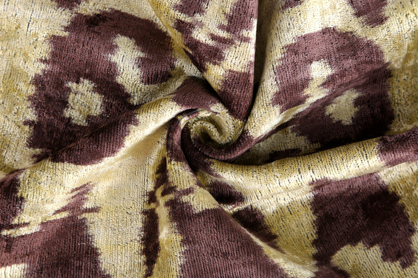 Handmade Velvet Pillow with insert – Gold & Brown Ikat Motif, 16x24"