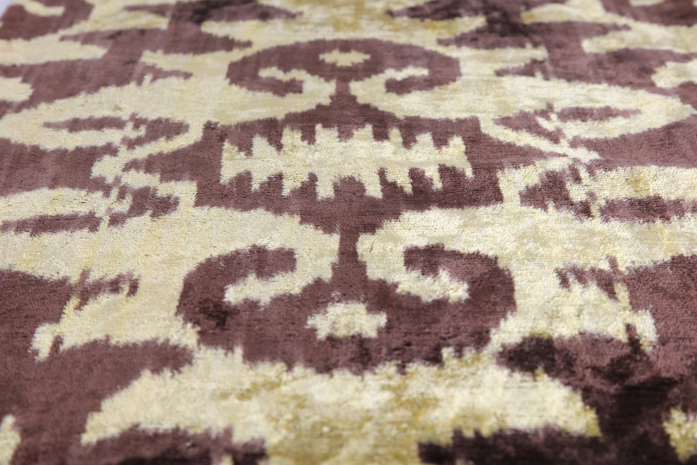 Handmade Velvet Pillow with insert – Gold & Brown Ikat Motif, 16x24"