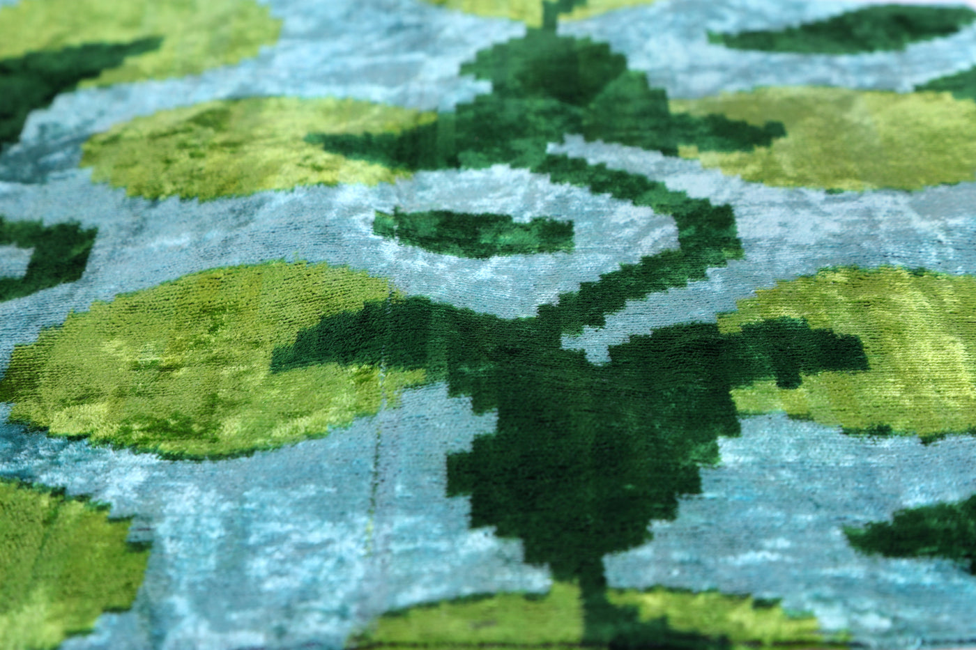 Leaf Green & Aqua Velvet Pillow – Handmade 16x24 Botanical Design