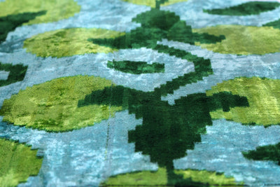 Leaf Green & Aqua Velvet Pillow – Handmade 16x24 Botanical Design